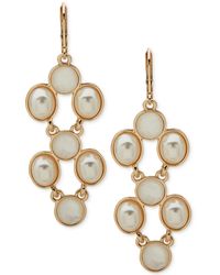 Anne Klein - Gold-tone White Stone & Mother-of- Statement Earrings - Lyst