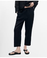 Mango - Straight Cropped Linen Trousers Pants - Lyst