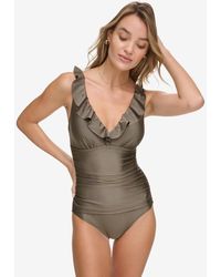 DKNY - Ruffle Plunge Underwire Tummy Control One-piece Swimsuit - Lyst