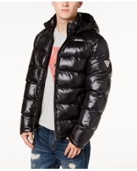 Guess Men's Hooded Puffer Coat in Blue for Men | Lyst