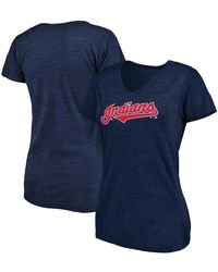 Fanatics - Heathered Navy Cleveland Indians Wordmark Tri-blend V-neck T-shirt - Lyst