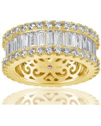 SUZY LEVIAN NEW YORK - Suzy Levian Sterling Silver Cubic Zirconia White Baguette And Round Wide Eternity Band Ring - Lyst