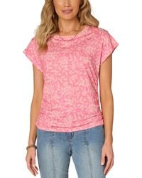 Democracy - Petite Printed Side-shirred Rolled-cuff Top - Lyst
