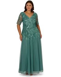 Adrianna Papell - Plus Size Beaded Mesh V-neck Long Dress - Lyst