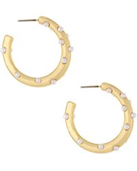 Ettika - 18k Gold Plated And Imitation Pearl Studded Hoops - Lyst