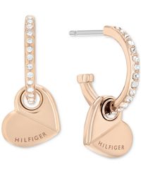 Tommy Hilfiger - Gold-tone Stainless Steel Heart Charm Pave Hoop Earrings - Lyst