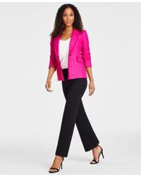 Anne Klein - Petite Scrunch Sleeve Tweed Fringe Jacket Pleated V Neck Top High Rise Pull On Knit Trousers - Lyst