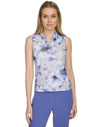 Calvin Klein - Petite Printed Pleated V-neck Sleeveless Top - Lyst
