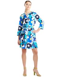 Natori - Floral-print Belted 3/4-sleeve Dress - Lyst