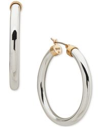 DKNY - Two-tone Tube Clicktop Medium Hoop Earrings - Lyst