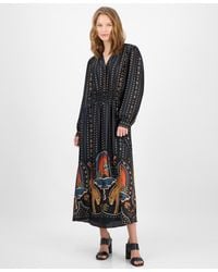 Tahari - Printed Smocked Midi Dress - Lyst