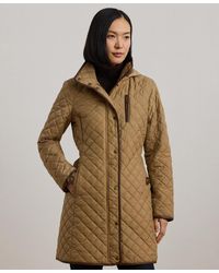 Ralph Lauren - Petite Hooded Quilted Faux-suede-trim Coat - Lyst