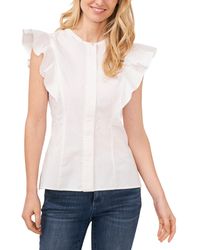 Cece - Solid Flutter Sleeve Covered Placket Blouse - Lyst