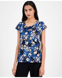 Kasper - Floral-print Cap-sleeve Cowlneck Blouse - Lyst