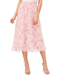 Cece - Floral-print Smocked-waist Tiered Midi Skirt - Lyst