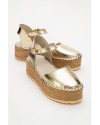 Forever & Always Shoes - Viba Leather Esprarille Platform Wedge Sandals - Lyst
