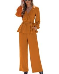 CUPSHE - Elegant V-neck Top And Wide-leg Pants Matching Set - Lyst