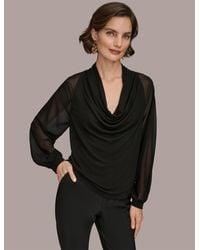 Donna Karan - Long Sleeve Mix Media Top - Lyst