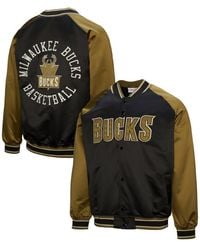Mitchell & Ness - Olive/black Milwaukee Bucks Clutch Satin Raglan Full-snap Jacket - Lyst