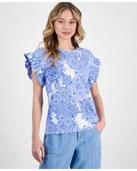 Nautica - Printed Flutter-sleeve Top - Lyst