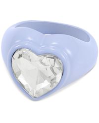 Guess - Silver-tone Crystal Heart-shape Accent Ring - Lyst
