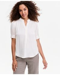 Anne Klein - Split-neck Puffed-sleeve Top - Lyst