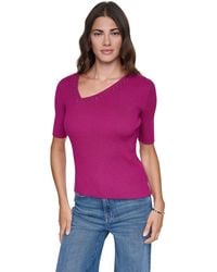 DKNY - Asymmetrical V-neck Studded Ribbed-knit Pullover Sweater - Lyst