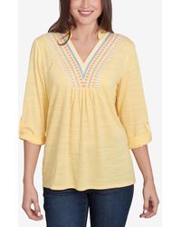 Ruby Rd. - Petite Soft Relaxed Textured Trim V-neck Top - Lyst