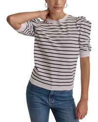 DKNY - Striped Ruched-sleeve Crewneck Top - Lyst