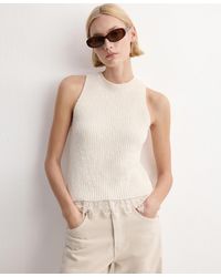 Mango - Lace Trim Ribbed Knit Top - Lyst