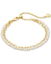 Kendra Scott - 14k Gold-plated Chain Link & Cultured Freshwater Pearl Double-row Slider Bracelet - Lyst