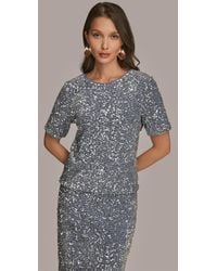 Donna Karan - Embellished Sequin Short Sleeve Crewneck Top - Lyst