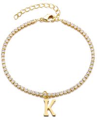 Adornia - Gold Crystal Initial Charm Tennis Bracelet - Lyst