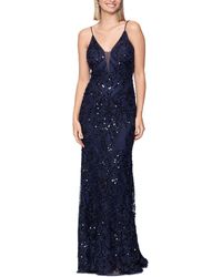 Betsy & Adam - Sequined Spaghetti-strap Illusion-neck Gown - Lyst