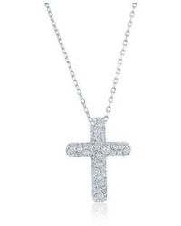 Simona - Sterling Pave Cz Cross Necklace - Lyst