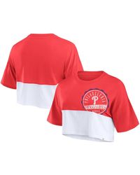 Fanatics - Branded Red/white Philadelphia Phillies Color Split Boxy Cropped T-shirt - Lyst