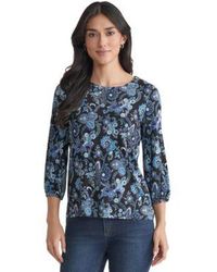 Jones New York - Paisley Print Puff Sleeve Crewneck Top Pxs Xl - Lyst