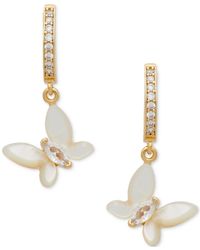 Kate Spade - Gold-tone Cubic Zirconia & Mother-of-pearl Butterfly Charm huggie Hoop Earrings - Lyst