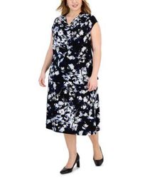 Kasper - Plus Size Floral Print Cowl Neck Top Midi Skirt - Lyst