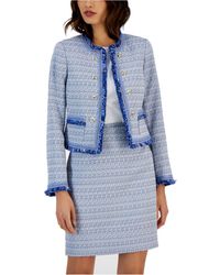 Tahari Petite Pearl-trim Snap-front Skirt Suit in Blue | Lyst
