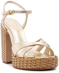 SCHUTZ SHOES - Keefa High Straw Round Toe Sandals - Lyst