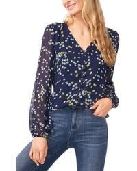 Cece - Floral-print V-neck Button-front Blouse - Lyst