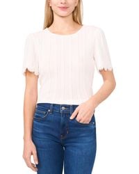 Cece - Scalloped-cuff Lace-trim Round-neck Top - Lyst