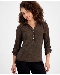 Anne Klein - Petite 3/4-sleeve Roll-tab Collared Top - Lyst