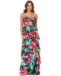 Xscape - Printed Tiered Ruffle-trim Long Dress - Lyst