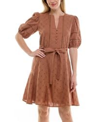 Taylor - Petite Split-neck Puff-sleeve Fit & Flare Dress - Lyst
