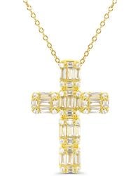 Macy's Cubic Zirconia Cross Necklace (1 1/2 Ct. T.w.) In 14k Gold Over Sterling Silver - Metallic