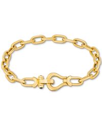 Macy's Black Spinel Horseshoe Clasp Paperclip Link Bracelet In 14k Gold-plated Sterling Silver - Metallic