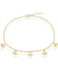 Simona - Sterling Silver Evil Eye Charms Paperclip Anklet - Lyst