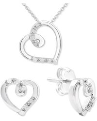 Macy's - 2-pc. Set Diamond Heart Openwork Pendant Necklace & Matching Stud Earrings (1/6 Ct. T.w. - Lyst